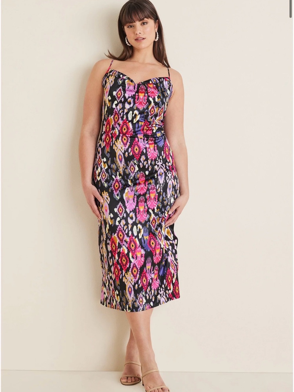 NWT Cowl Neck Slip Dress - Desert Ikat Black